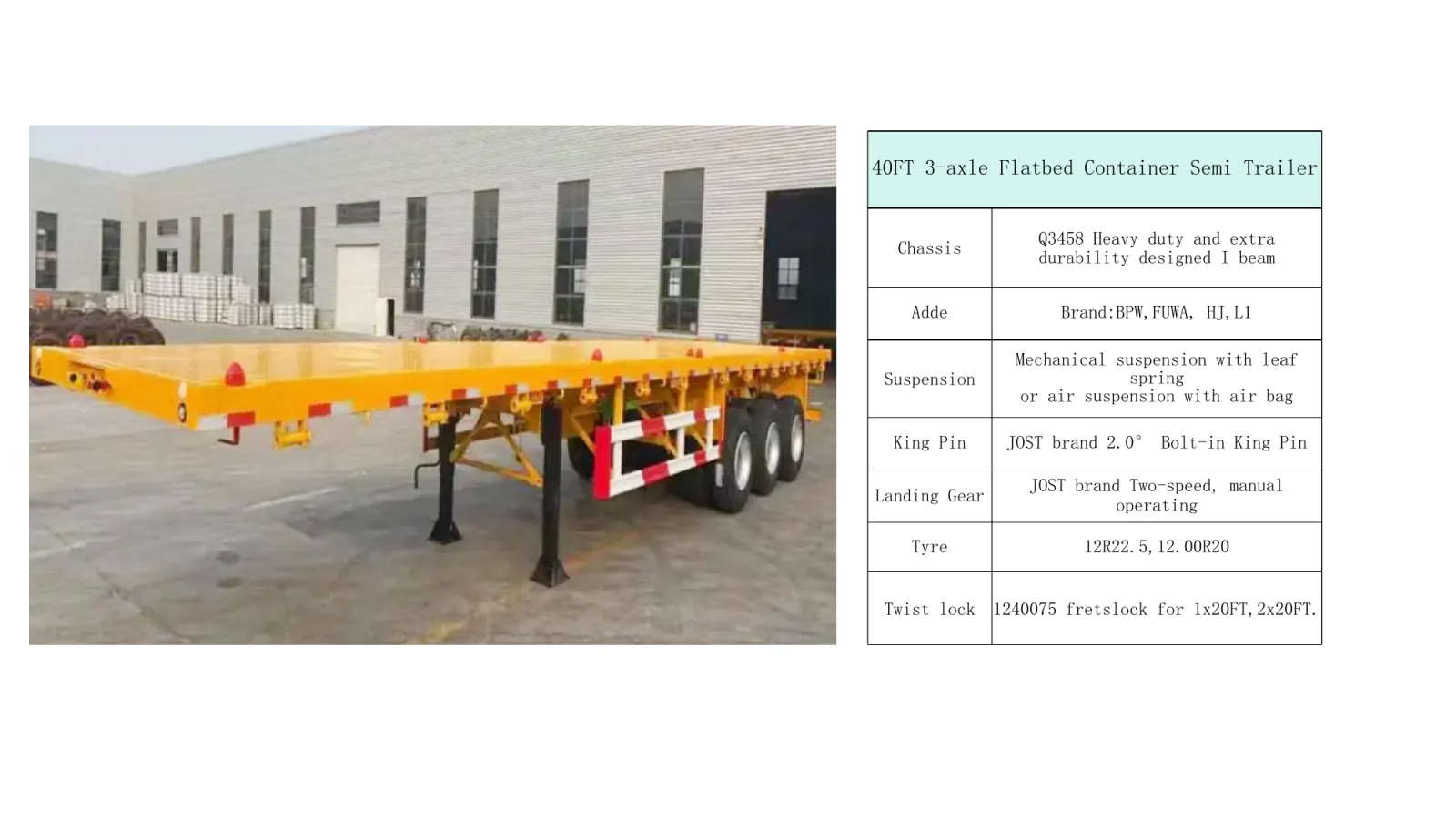 40FT 3-axle Flatbed Container Semi Trailer