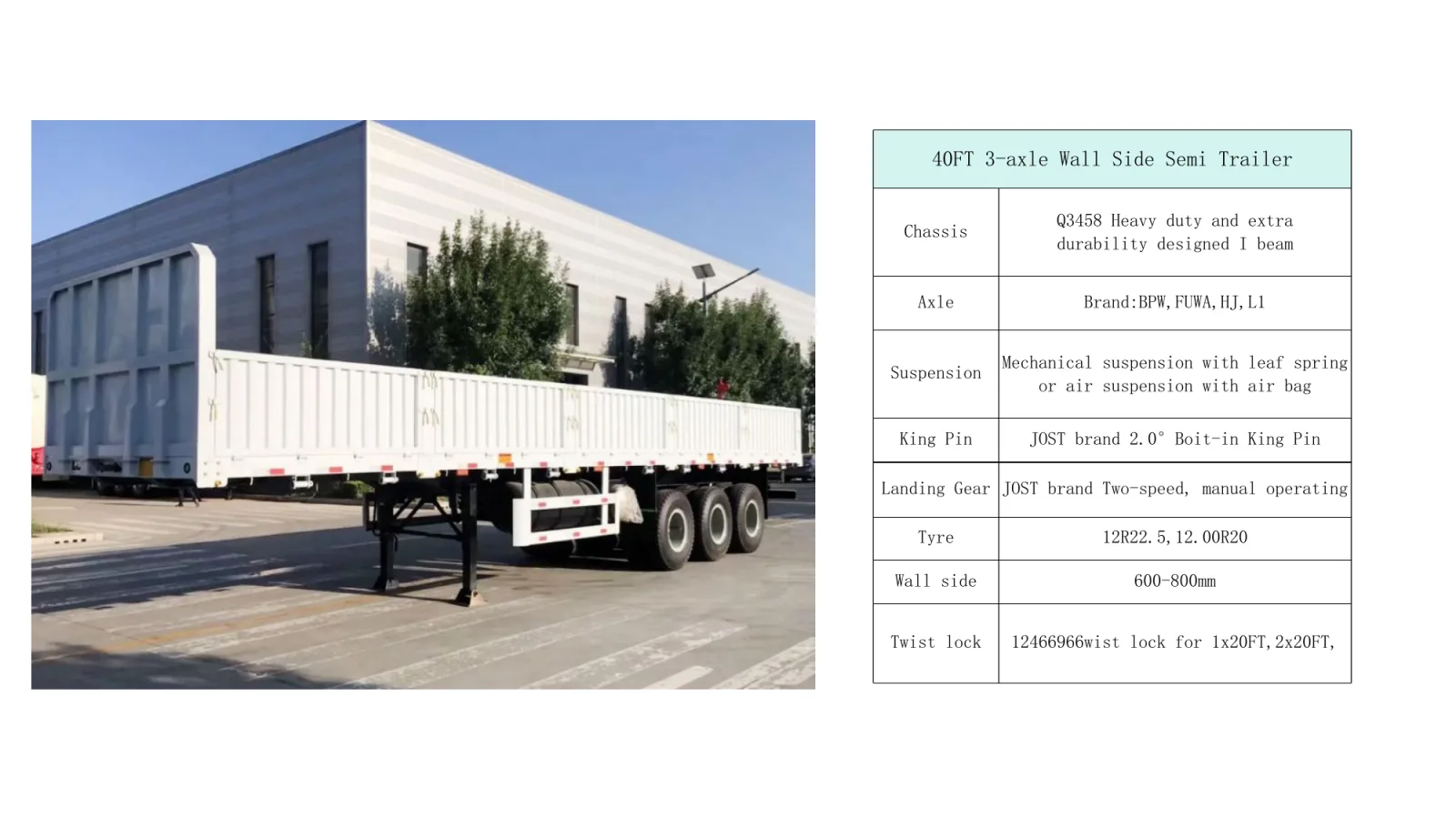 40FT 3-axle Wall Side Semi Trailer
