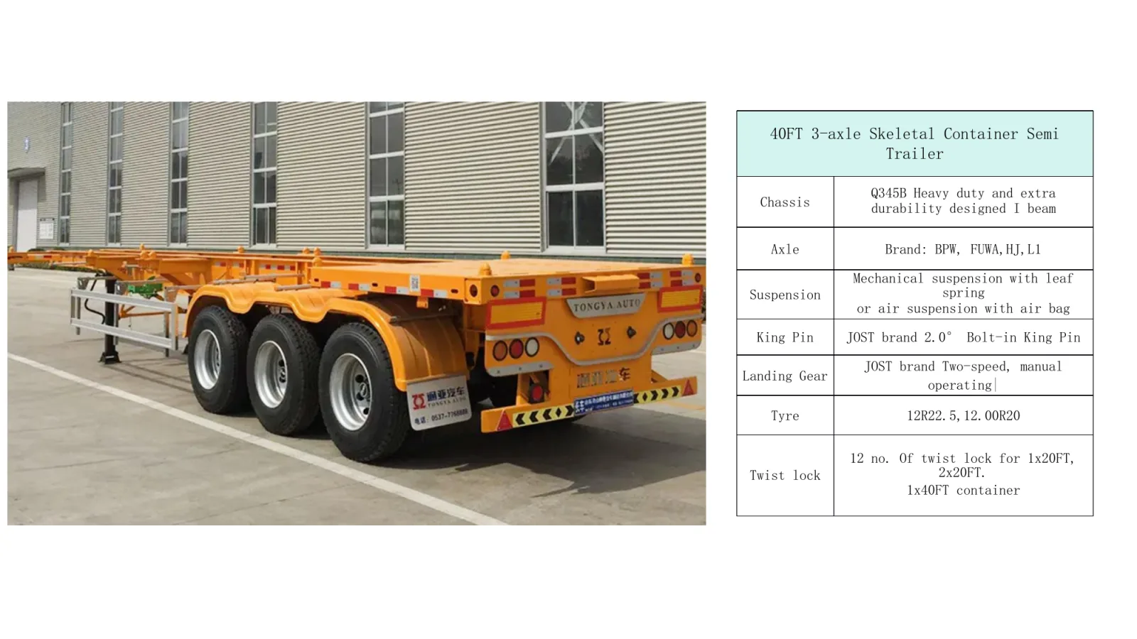 40FT 3-axle Skeletal Container Semi Trailer